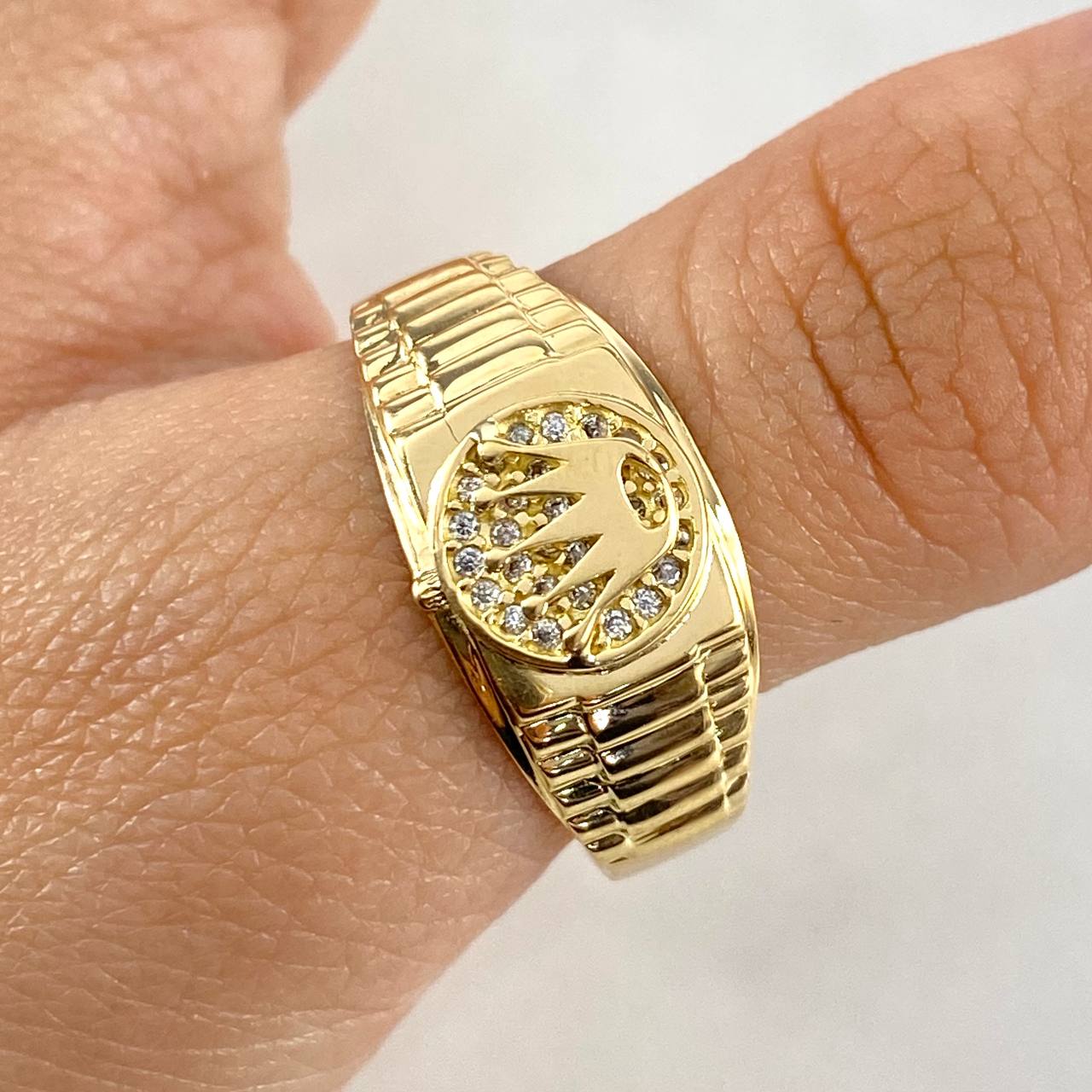 Anillo Correa Corona RX 3.6gr / T8 / Circones Blancos Oro Amarillo