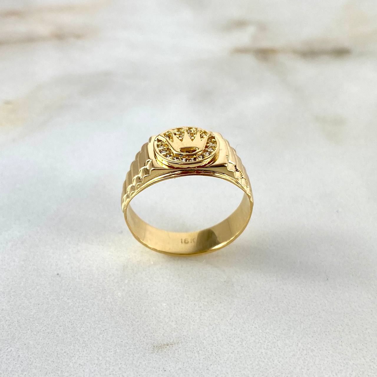 Anillo Correa Corona RX 3.5gr / T6 1/2 / Circones Blancos Oro Amarillo