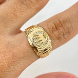 Anillo Correa Corona RX 3.5gr / T6 1/2 / Circones Blancos Oro Amarillo