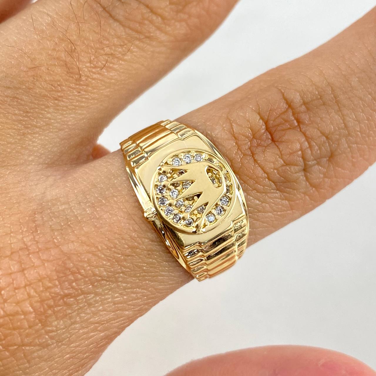 Anillo Correa Corona 4.05gr / T8 3/4 / Circones Blancos Oro Amarillo ©
