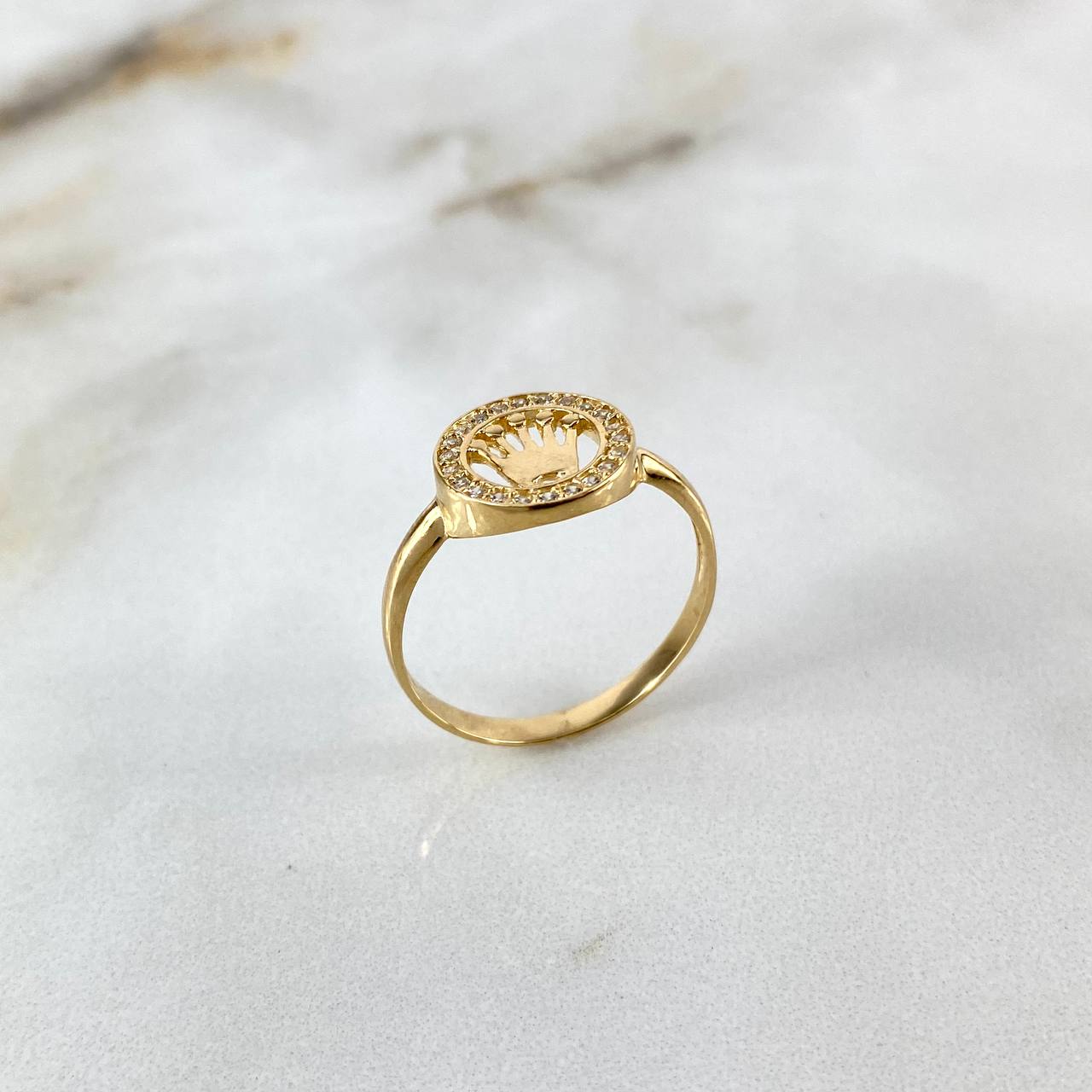 Anillo Sello Corona RX 2.9gr / T7 1/4 / Circones Blancos Oro Amarillo