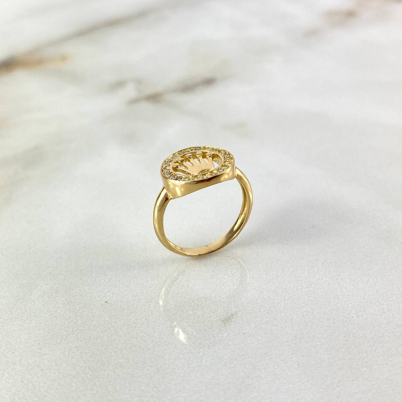 Anillo Sello Corona RX 2.9gr / T7 1/4 / Circones Blancos Oro Amarillo