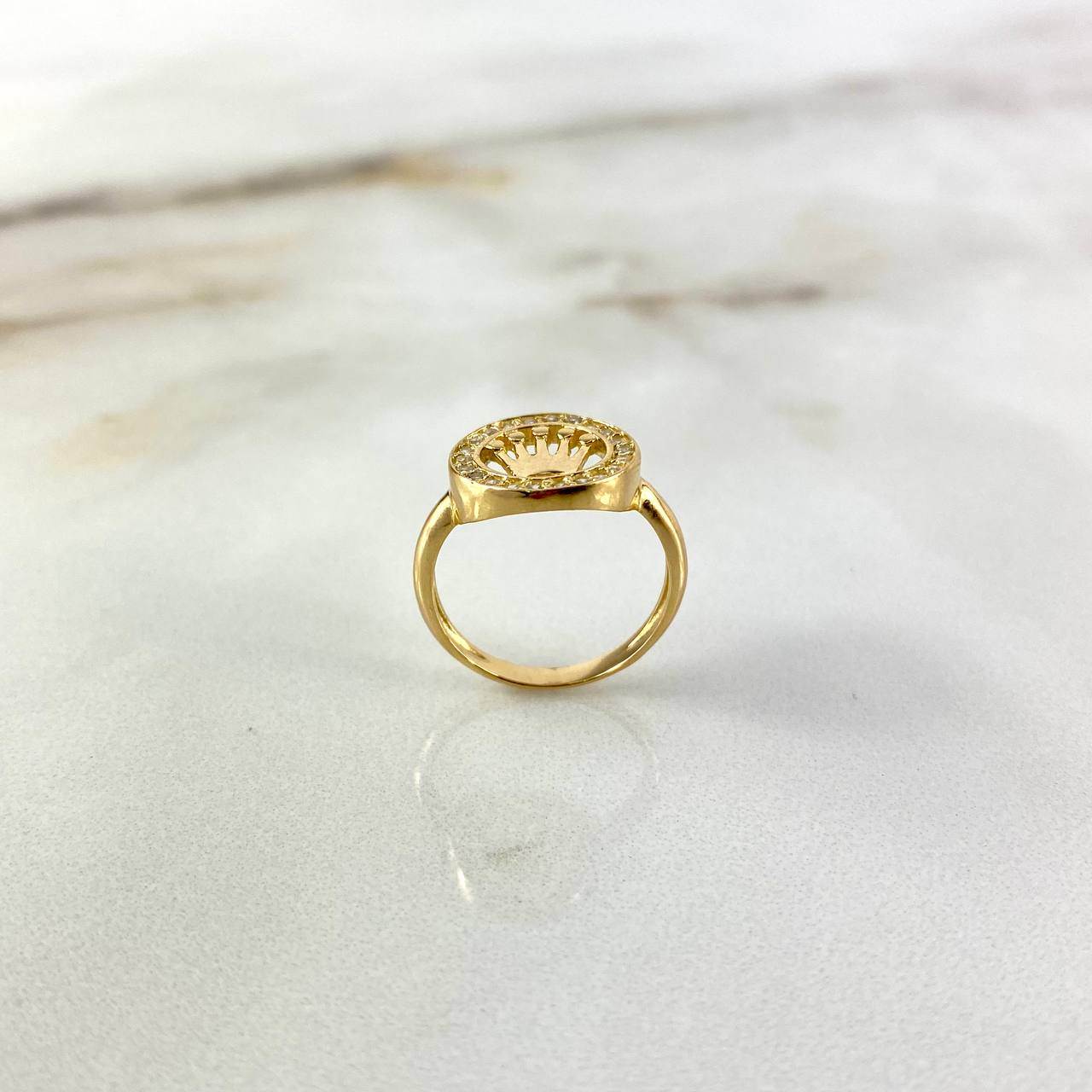 Anillo Sello Corona RX 2.85gr / T7 3/4 / Circones Blancos Oro Amarillo