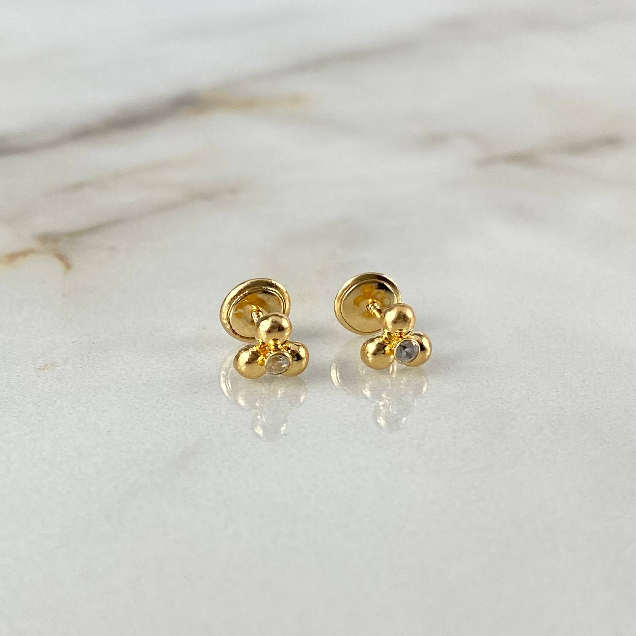 Topos Trio De Bolas 0.65gr / Circon Blanco Oro Amarillo