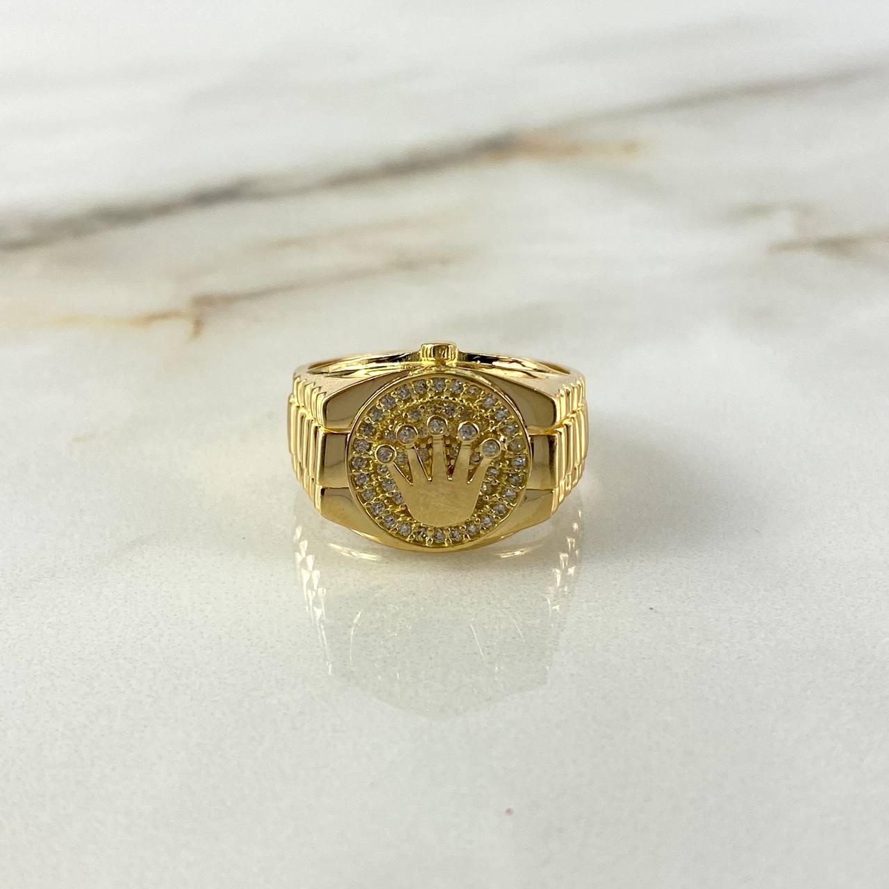 Anillo Correa Corona RX 7.3gr / T7 3/4 / Circones Blancos Oro Amarillo