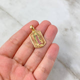 Dije Placa Virgen de Guadalupe 5.35gr / 3.2cm / Circones Verdes-Rosa Dos Oros Amarillo Rosa