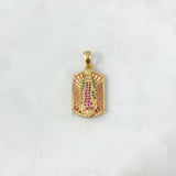 Dije Placa Virgen de Guadalupe 5.35gr / 3.2cm / Circones Verdes-Rosa Dos Oros Amarillo Rosa