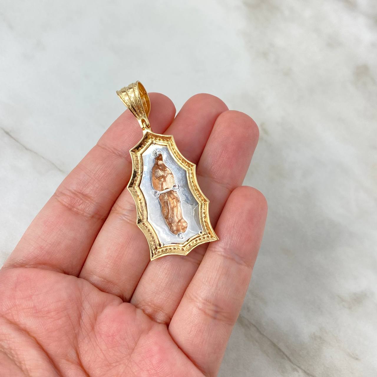 Dije Virgen de Guadalupe 10gr / 5cm / Circones Blancos Tres Oros