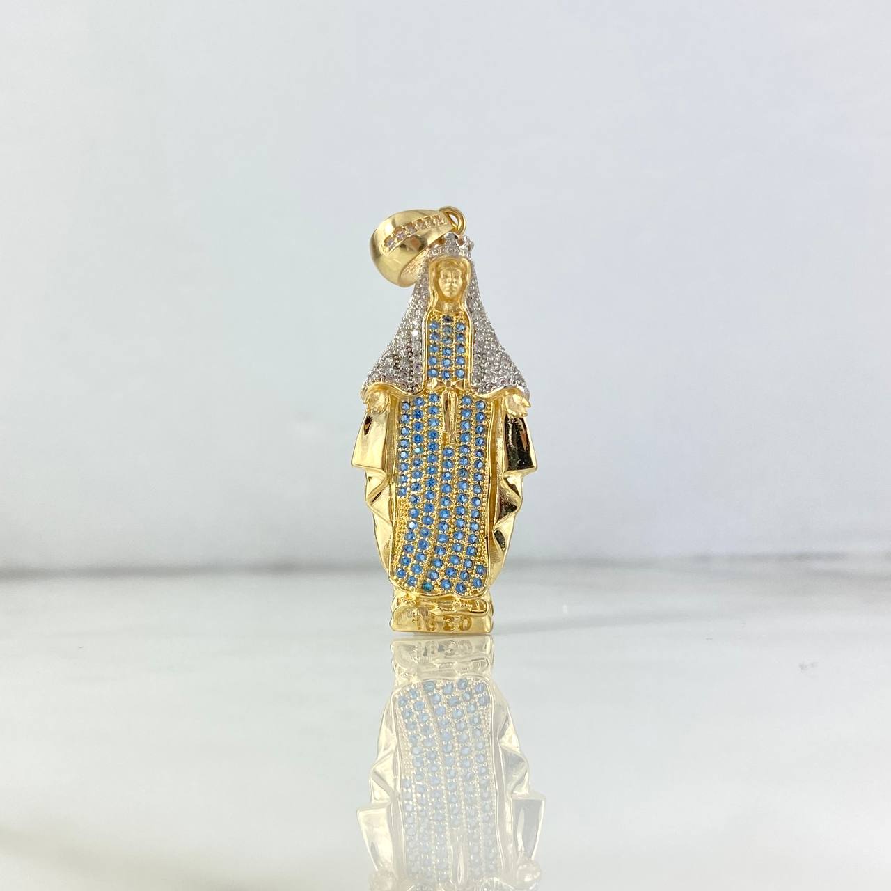 Dije Virgen Milagrosa 8gr / 5.2cm / Circones Blancos-Azul Celeste Dos Oros Amarillo Blanco