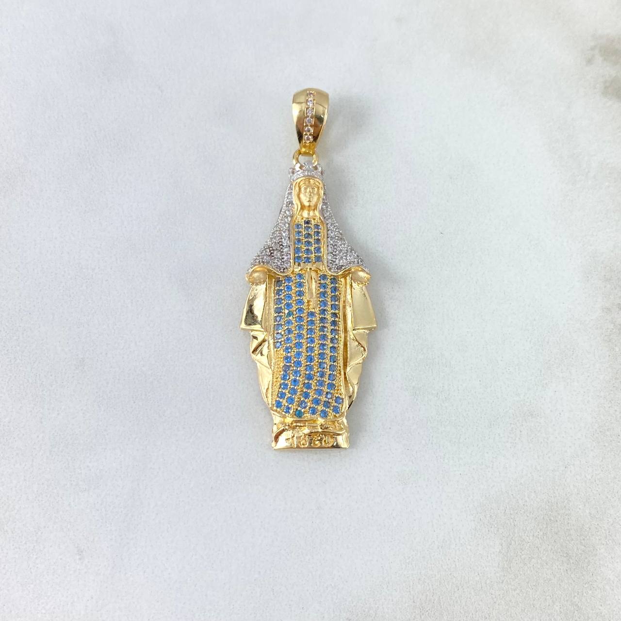 Dije Virgen Milagrosa 8gr / 5.2cm / Circones Blancos-Azul Celeste Dos Oros Amarillo Blanco