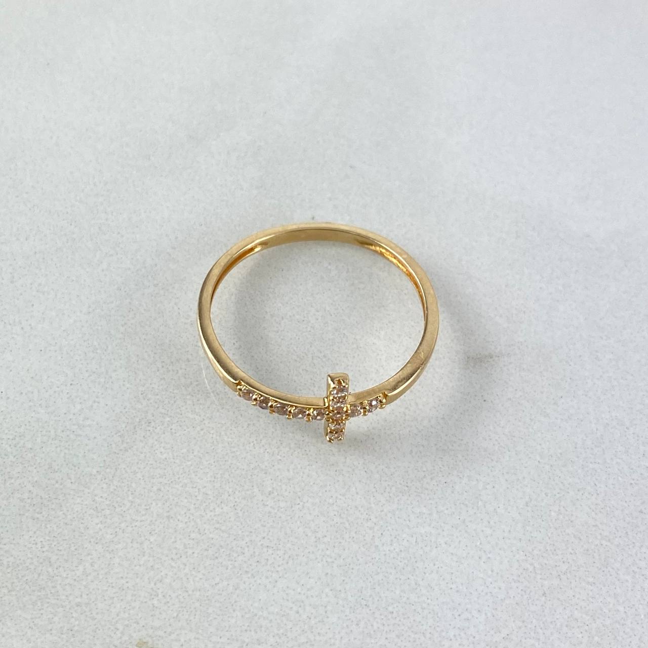 Anillo Cruz 1.25gr / T6 3/4 / Circones Blancos Oro Amarillo