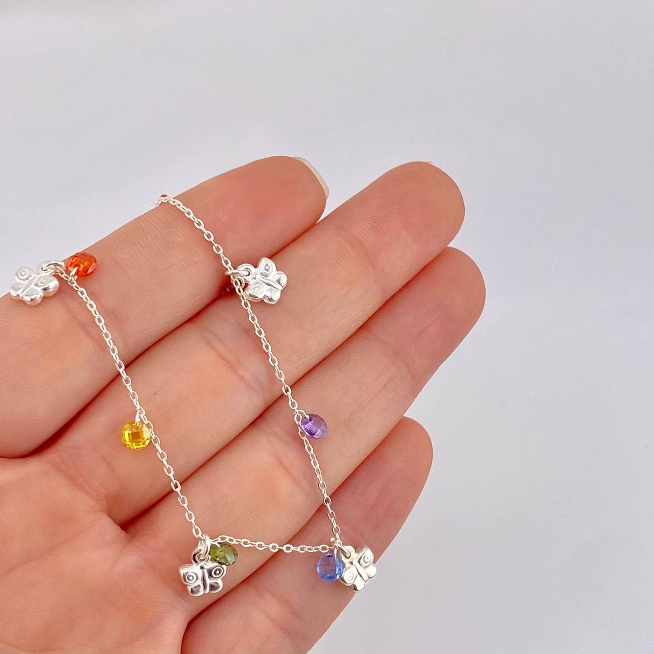 Tobillera Mariposas Colgantes 3.55g / 26.6cm / 1.2mm Plata 925