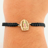 Pulsera Tejida Negra Virgen de Guadalupe 1.2gr / Oro Amarillo 18K &