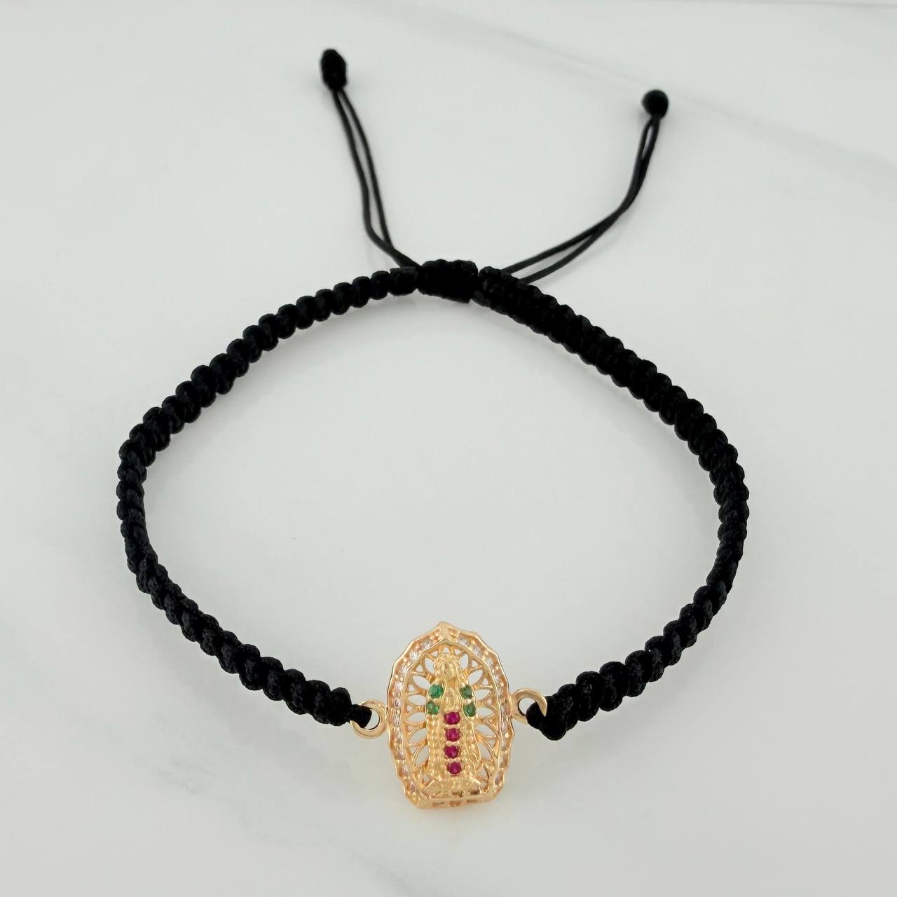 Pulsera Tejida Negra Virgen de Guadalupe 1.2gr / Oro Amarillo 18K &
