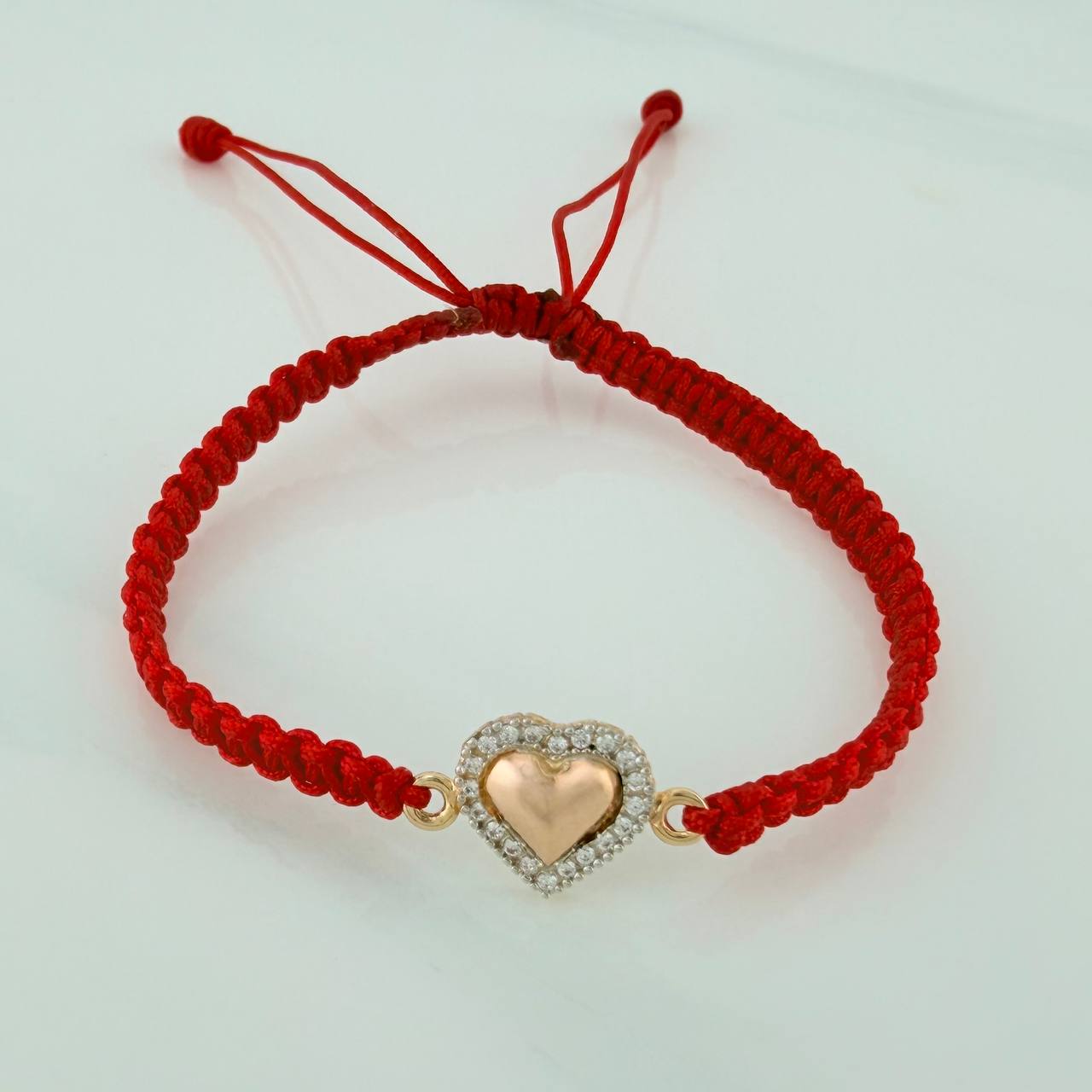 Pulsera Tejida Roja Corazon 0.85gr / Tres Oros 18K &