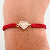Pulsera Tejida Roja Corazon 0.85gr / Tres Oros 18K &