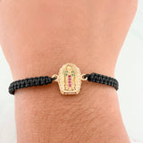 Pulsera Tejida Negra Virgen de Guadalupe 1.1gr / Oro Amarillo 18K &