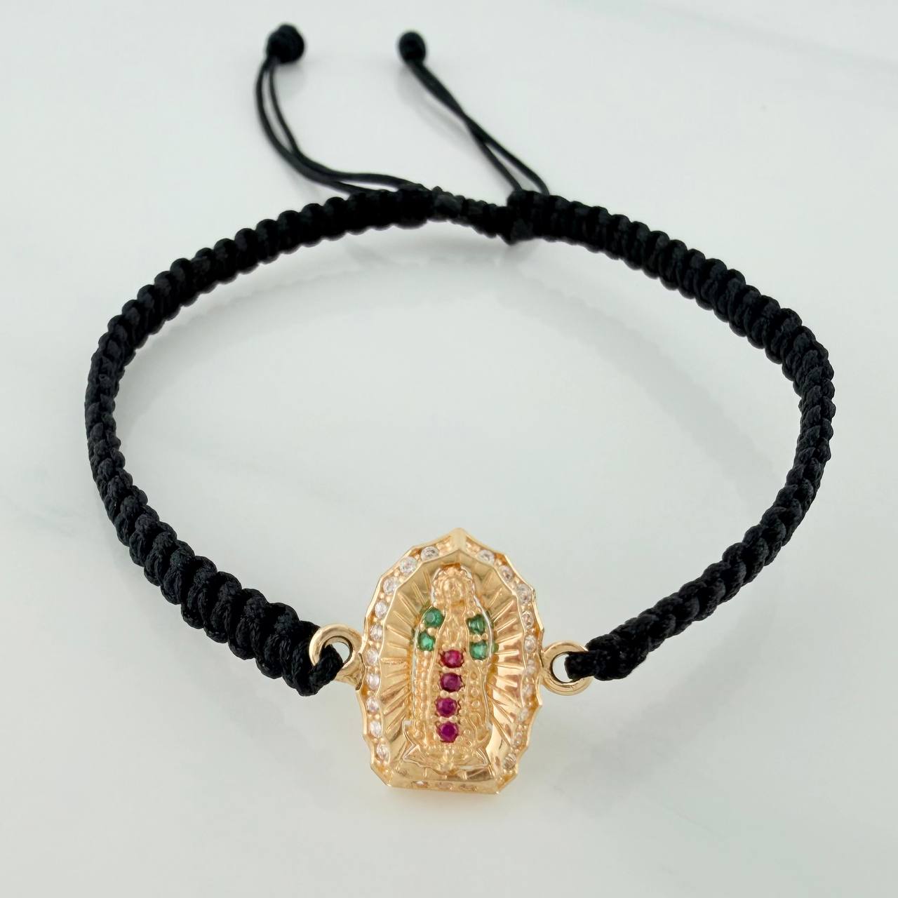 Pulsera Tejida Negra Virgen de Guadalupe 1.1gr / Oro Amarillo 18K &