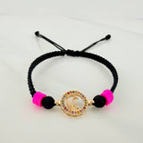 Pulsera Tejida Negra Virgen Maria 1.65gr / Oro Amarillo 18K