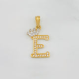 Dije Corona Letra E 1.25 g / 2.4 cm Dos Oros Amarillo Blanco 18K