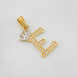 Dije Corona Letra E 1.25 g / 2.4 cm Dos Oros Amarillo Blanco 18K
