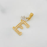 Dije Corona Letra E 1.25 g / 2.4 cm Dos Oros Amarillo Blanco 18K