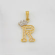 Dije Corona Letra R 1.55 g / 2.5 cm Dos Oros Amarillo Blanco 18K