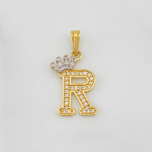 Dije Corona Letra R 1.55 g / 2.5 cm Dos Oros Amarillo Blanco 18K