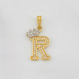Dije Corona Letra R 1.55 g / 2.5 cm Dos Oros Amarillo Blanco 18K