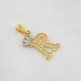 Dije Corona Letra R 1.55 g / 2.5 cm Dos Oros Amarillo Blanco 18K