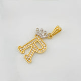 Dije Corona Letra R 1.55 g / 2.5 cm Dos Oros Amarillo Blanco 18K