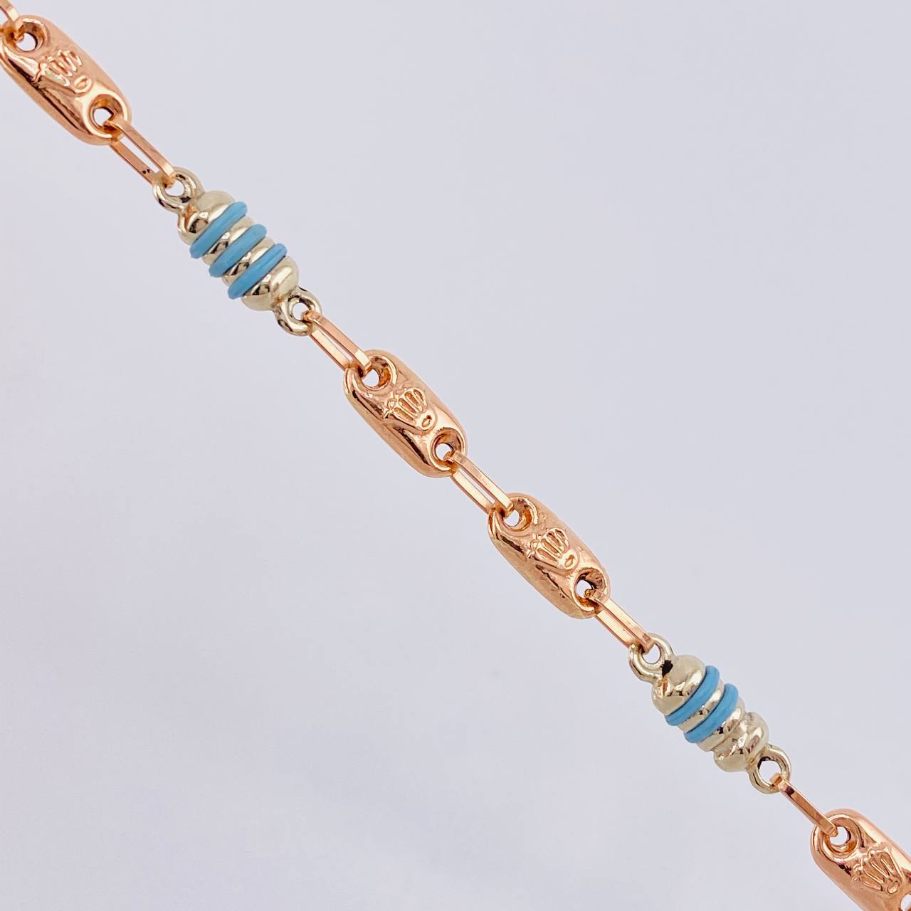 Pulso Rustico Corona 3.45g / 18.9cm / 4.2mm Dos Oros Blanco Rosa 18K