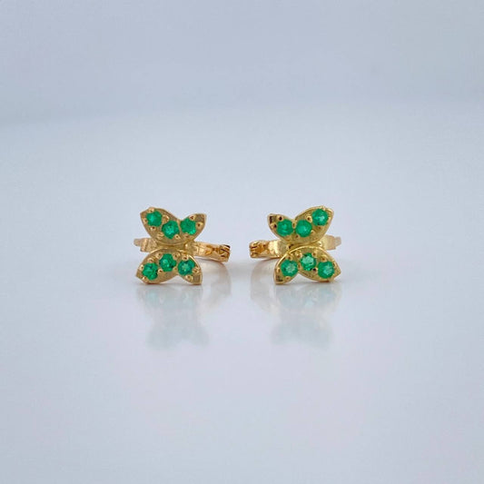Candongas Mariposa Esmeraldas 1.6gr / 1cm / Oro Amarillo 18K %