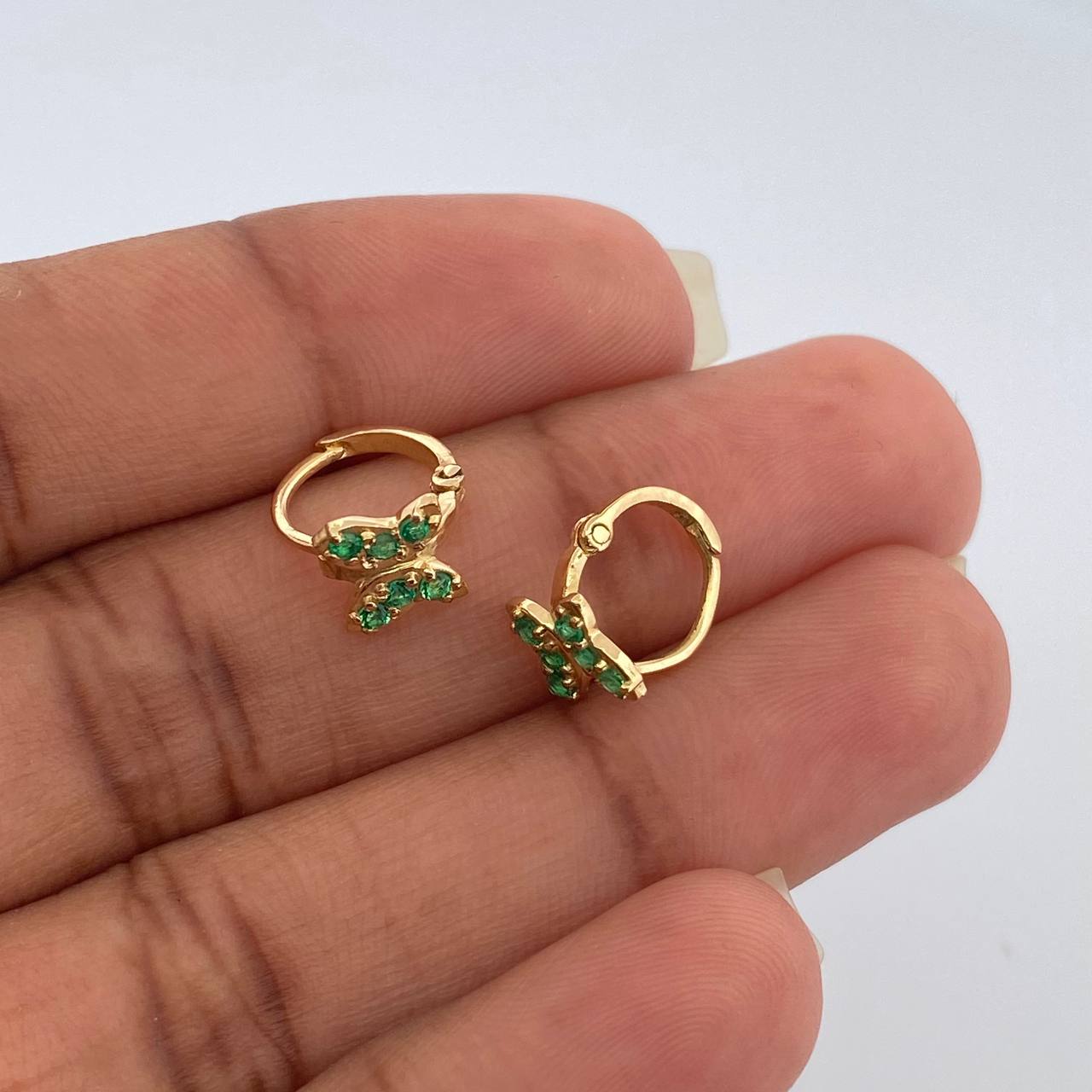 Candongas Mariposa Esmeraldas 1.6gr / 1cm / Oro Amarillo 18K %