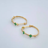 Candongas Trebol Mini Esmeraldas Diamantes 1.85gr / 1.9cm / Oro Amarillo 18K %