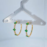 Candongas Trebol Mini Esmeraldas Diamantes 1.85gr / 1.9cm / Oro Amarillo 18K %