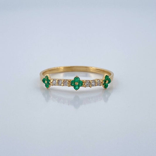 Anillo Trebol Mini Esmeraldas Diamantes 0.9gr / T6 1/4 / Oro Amarillo 18K %