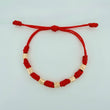 Pulsera Tejida Roja 7 Nudos 6 Cilindros Diamantadas Oro Amarillo 18K