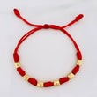 Pulsera Tejida Roja 7 Nudos 6 Cilindros Diamantados Oro Amarillo 18K