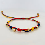 Pulsera Tejida Tricolor 5 Bolas Lisas Oro Amarillo 18K