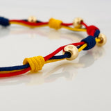 Pulsera Tejida Tricolor 5 Bolas Lisas Oro Amarillo 18K
