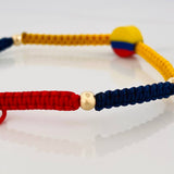 Pulsera Tejida Tricolor 4 Bolas Lisas Oro Amarillo 18K