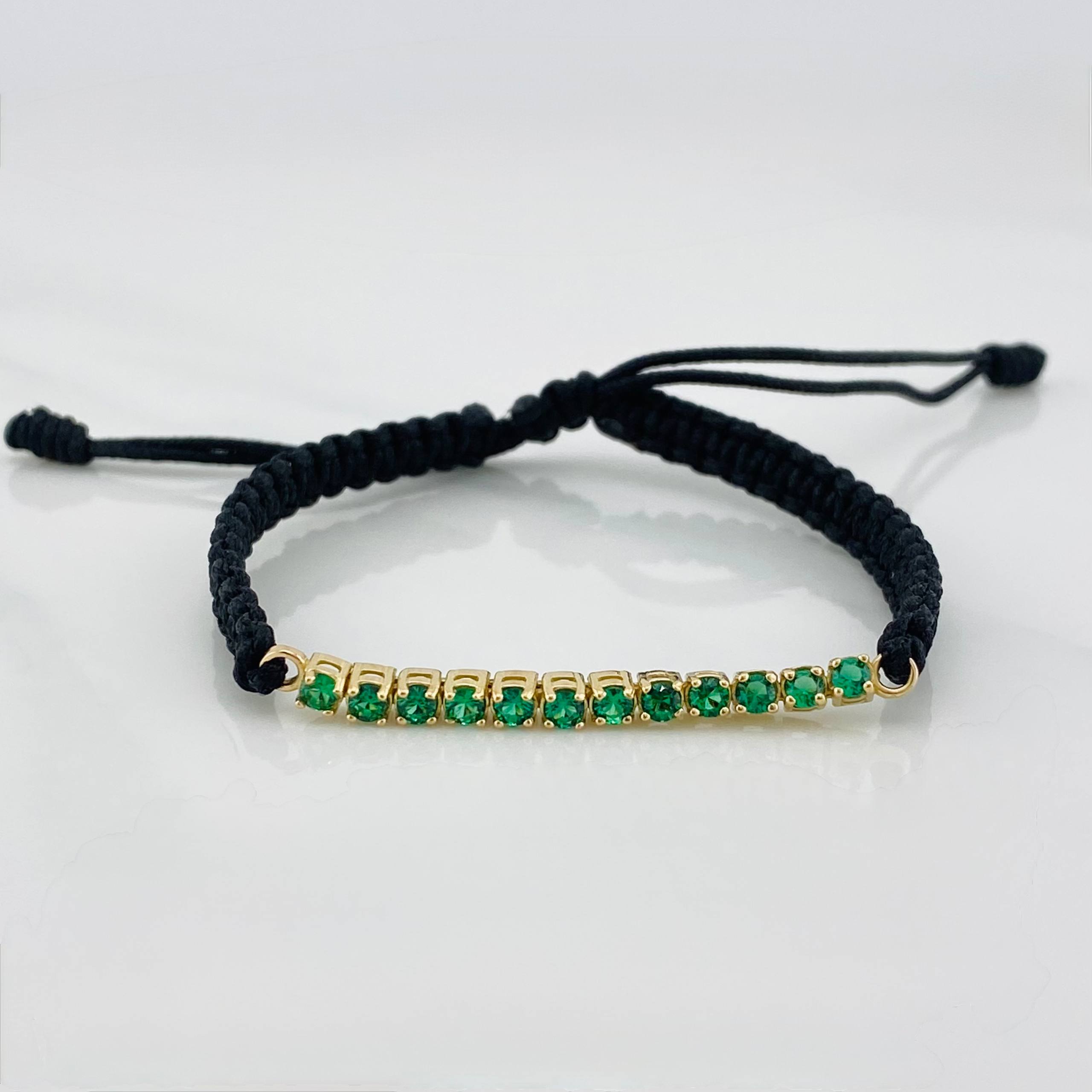 Pulsera Tejida Negro Tennis Oro Amarillo 18K