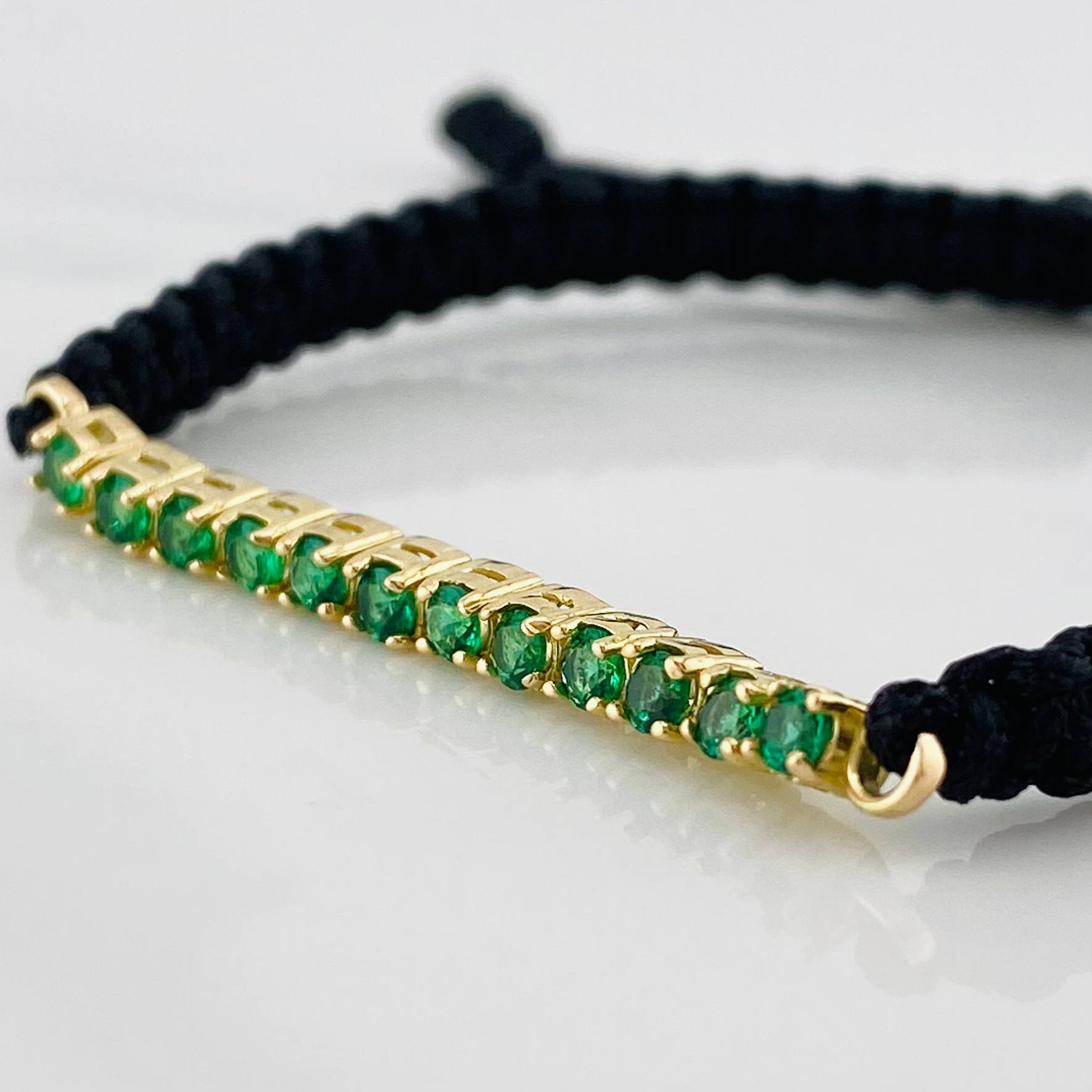 Pulsera Tejida Negro Tennis Oro Amarillo 18K