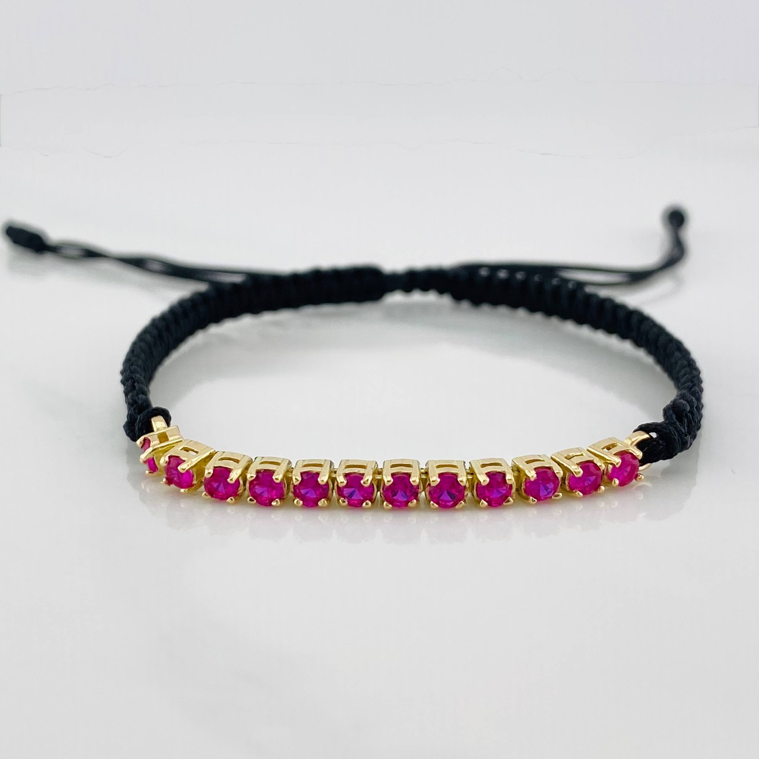 Pulsera Tejida Negro Tennis Oro Amarillo 18K