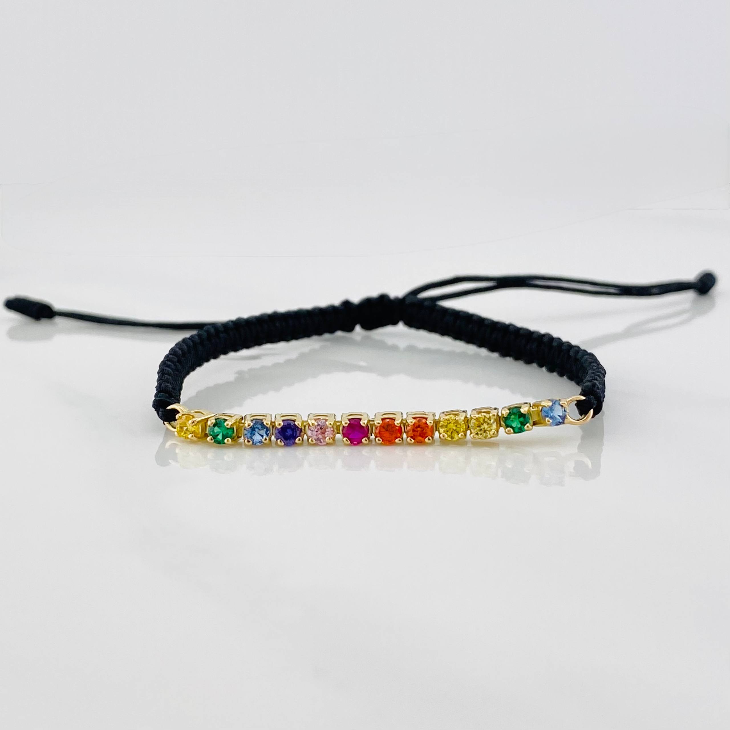 Pulsera Tejida Negro Tennis Oro Amarillo 18K