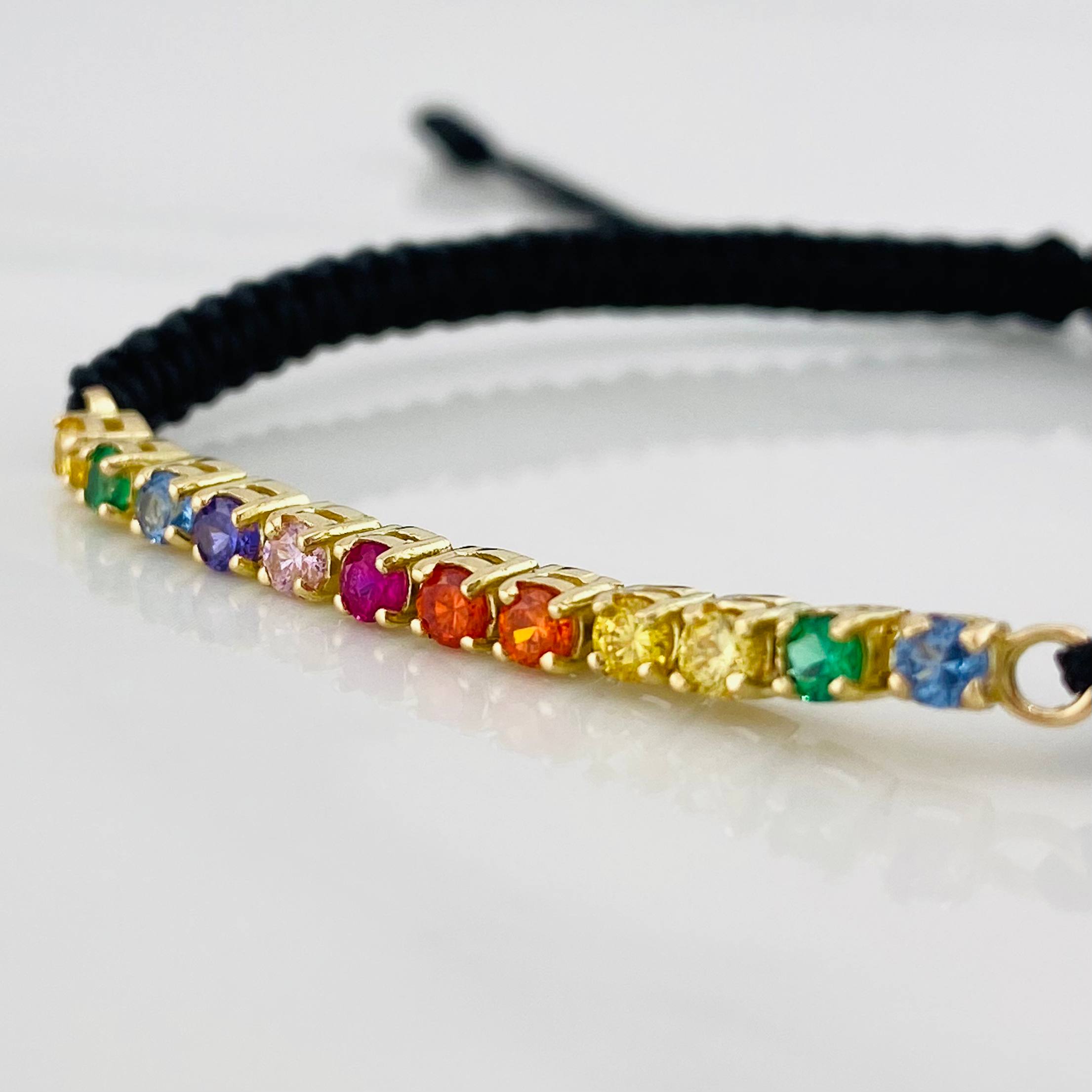 Pulsera Tejida Negro Tennis Oro Amarillo 18K