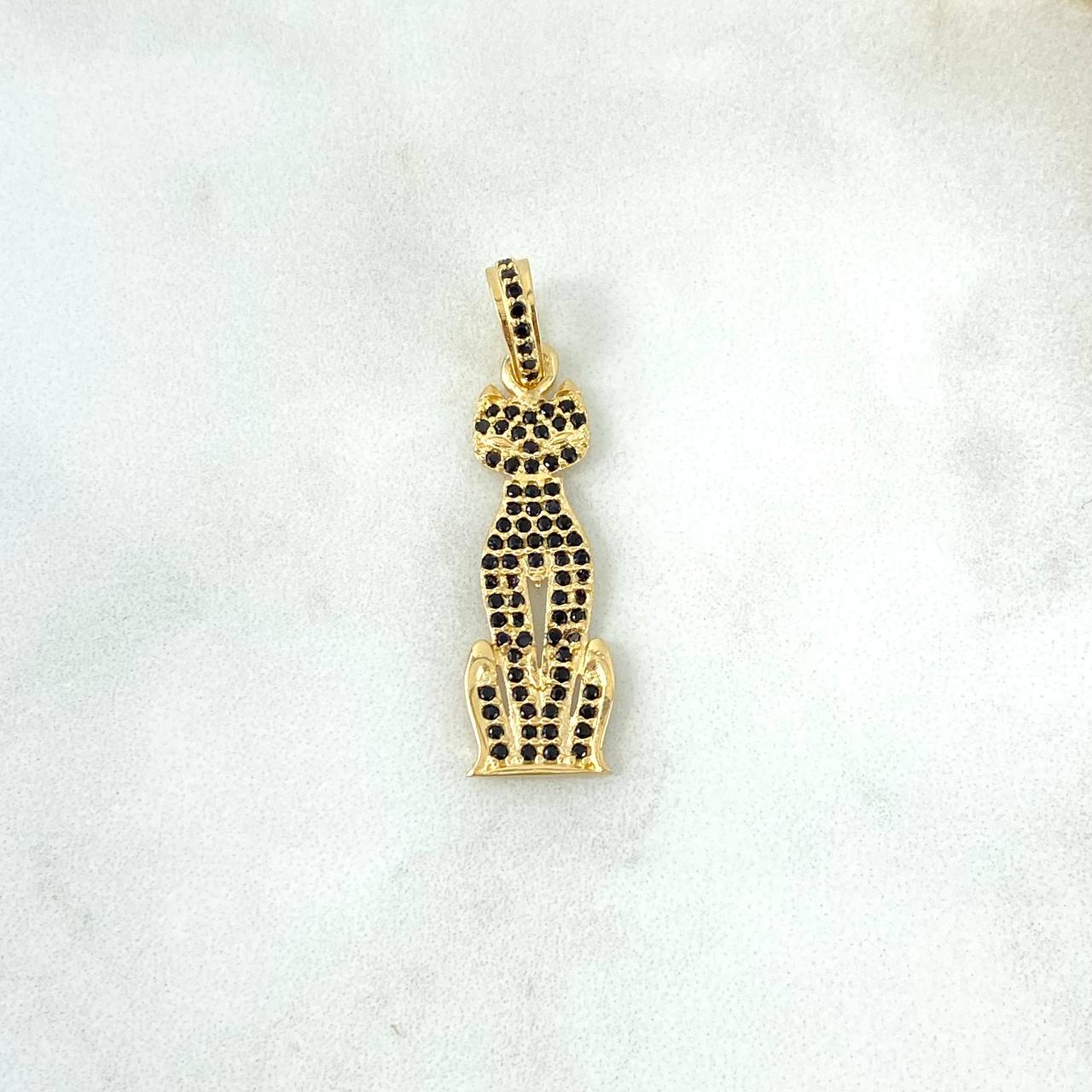 Dije Gato 2.15gr / 3.2cm / Circones Negros Oro Amarillo