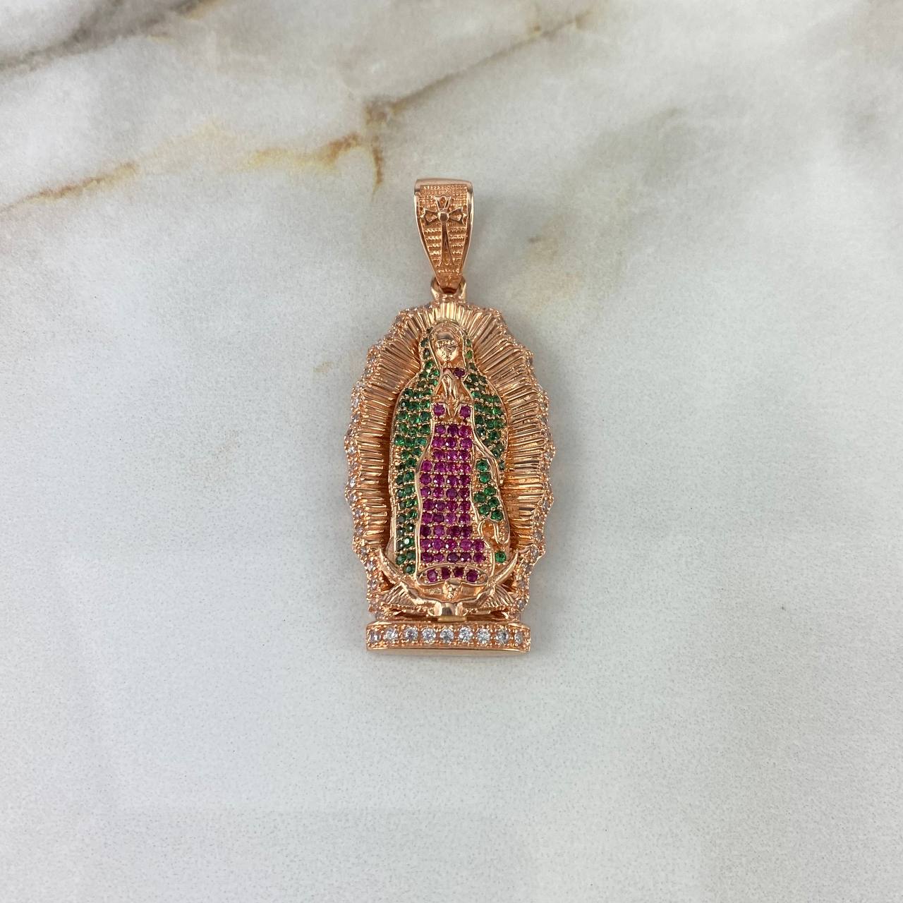 Dije Virgen de Guadalupe 10.2gr / 4.8cm / Circones Blancos-Verdes-Fucsias Oro Rosa