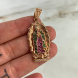 Dije Virgen de Guadalupe 10.2gr / 4.8cm / Circones Blancos-Verdes-Fucsias Oro Rosa